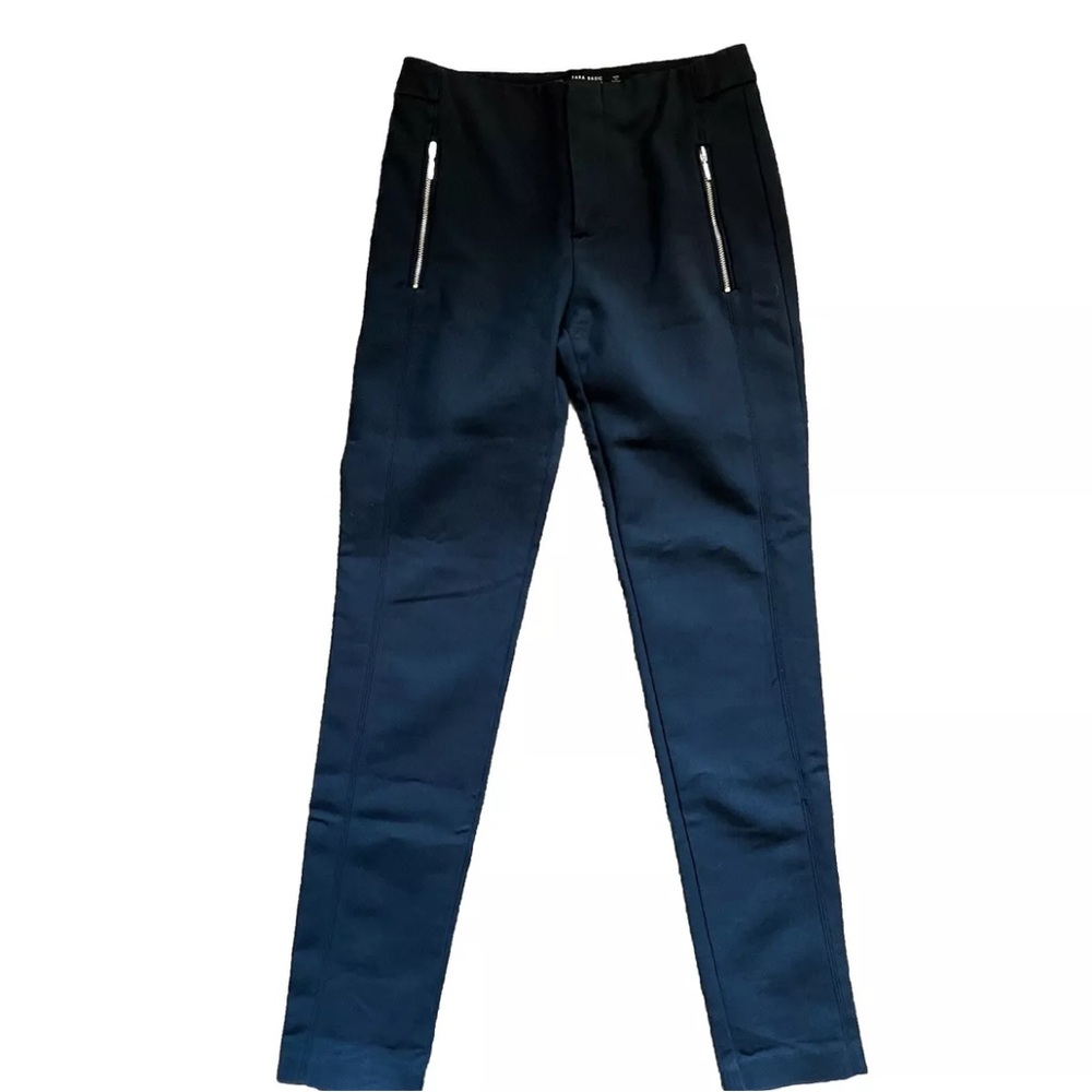 Zara Basic Women's Dark Blue Slim Fit Pants Zip Pockets Casual Everyday XS